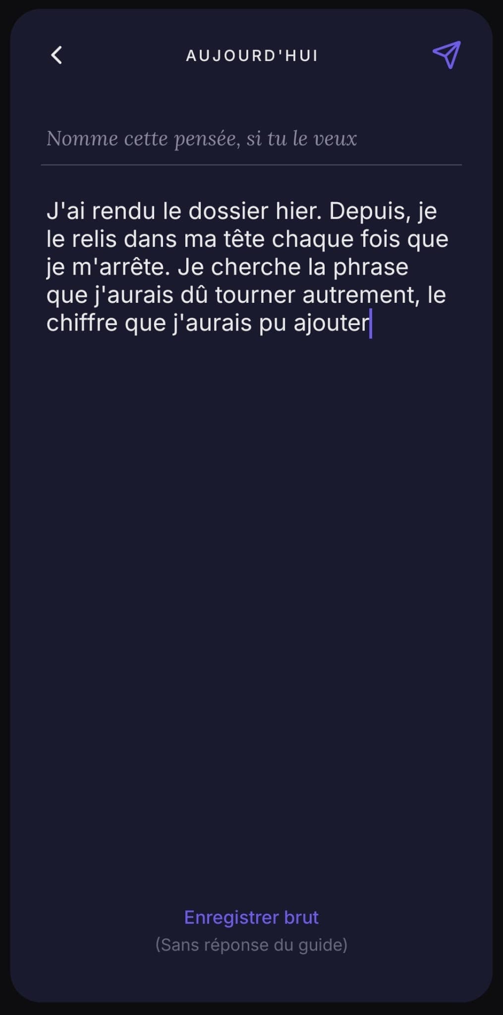 Une pensée en cours d'écriture dans Ascensia